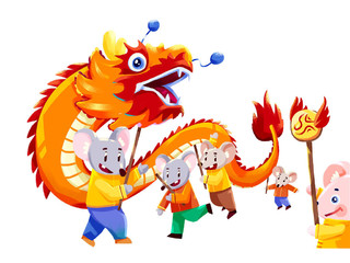 新年主题插画鼠年新年喜庆舞龙舞狮庆祝插画